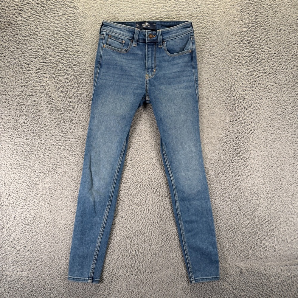 Hollister Jeans Womens 0 Blue Cotton Denim Skinny Leg Faded Whiskered Streetwear